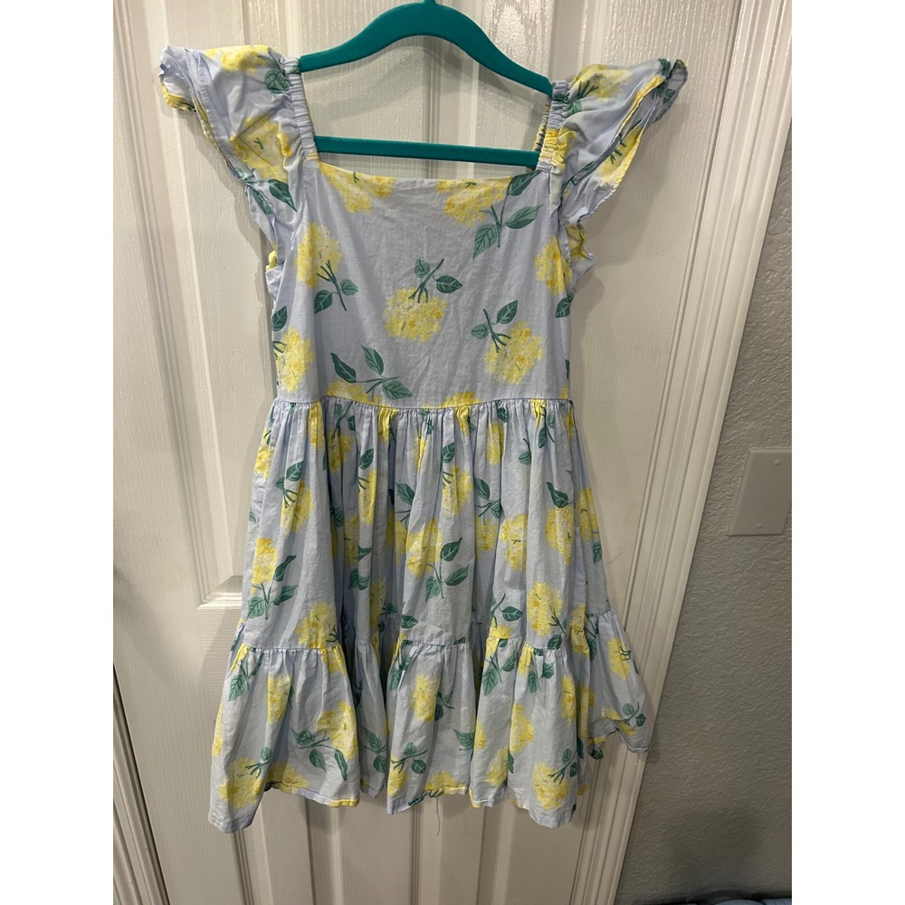 Janie and Jack Dress Blue Yellow Hydrangea Floral Flutter Sleeve Tiered 6